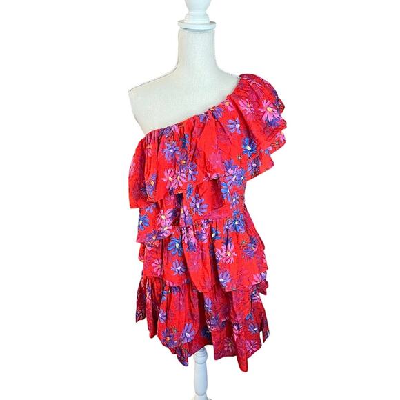 Endless Rose red floral One Shoulder Mini Dress Tiered Ruffle NEW summer - Picture 2 of 11
